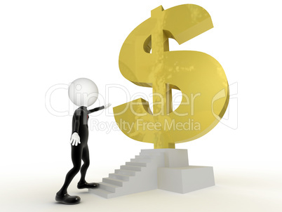 3d businessman close to get the dollar sign in the stairs