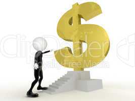 3d businessman close to get the dollar sign in the stairs