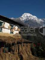 Drying corn on a facade and Annapurna South