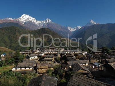 Famous village Ghandruk and snowcapped Annapurna South