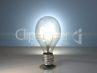 yellow glowing light bulb, 3D image of a bulb turned on