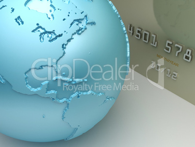 Payment concept. Credit card with a world map.
