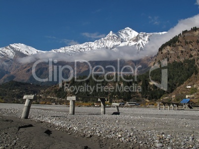 Ruined bridge and Dhaulagiri