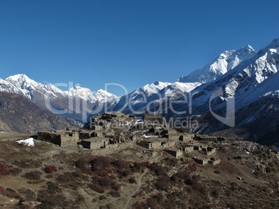Beautiful old village on a hilltop near Manang