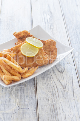 Schnitzel and French Fries on a Plate