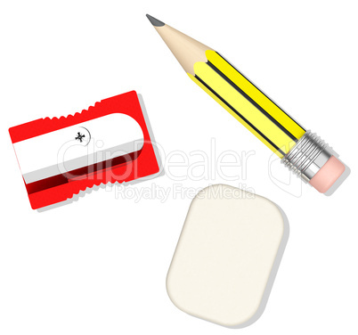 pencil, sharpener and eraser