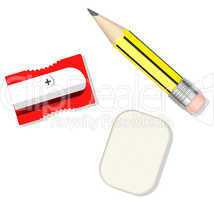 pencil, sharpener and eraser