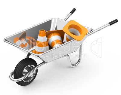 wheelbarrow and cones
