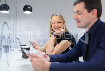 Businessman and woman in a meeting