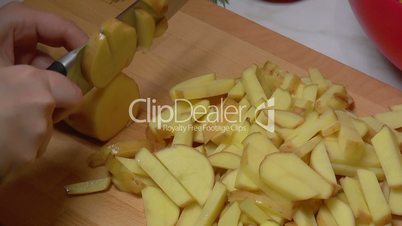 Peeled Potatoes Cut into Slices for Cooking, closeup