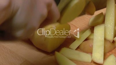 Peeled Potatoes Cut into Slices for Cooking, closeup