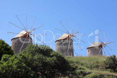 Windmühlen auf der Insel Patmos, Griechenland
