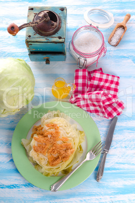 Young stewed cabbage on Irish art