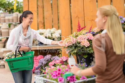 Customer woman shopping flowers in garden center