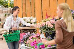 Customer woman shopping flowers in garden center