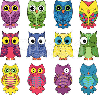 Set of twelve owls