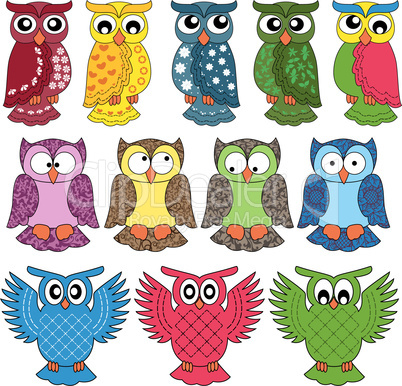 Set of eleven owls