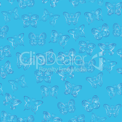 Seamless pattern with blue gradient butterflies