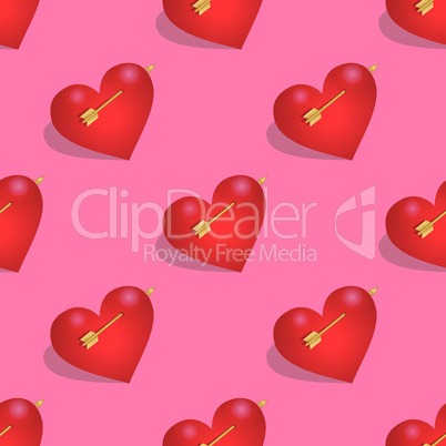 Seamless pattern of hearts with arrows