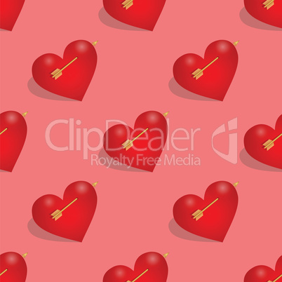 Seamless pattern of hearts with arrow