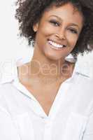 Mixed Race African American Woman Girl in White Shirt