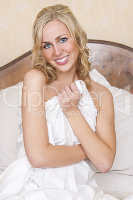 Beautiful Blond Woman Girl in Bed