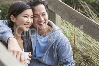 Asian Man Woman Romantic Couple Drinking Coffee