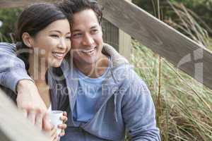 Asian Man Woman Romantic Couple Drinking Coffee