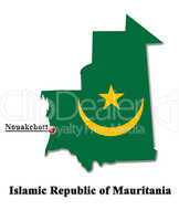 Map of Mauritania in colors of its flag in English isolated