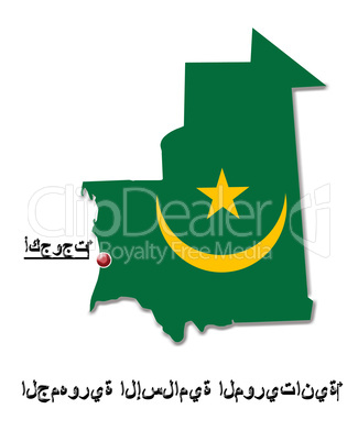 Map of Mauritania in colors of its flag in Arabic isolated