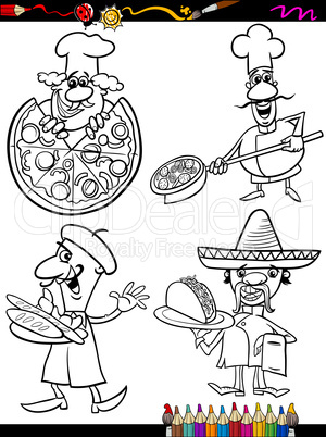 cook chefs set cartoon coloring book