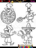 cook chefs set cartoon coloring book