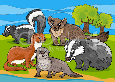 mustelids animals cartoon illustration