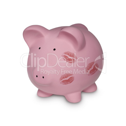 Sparschwein mit Lippenstift Abdrücke