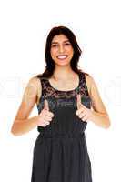 Woman showing thumbs up.