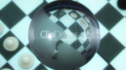 globe on a checkerboard background