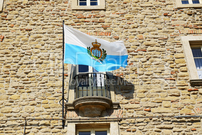 The flag of San Marino on a building