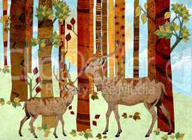 Two deer in the woods