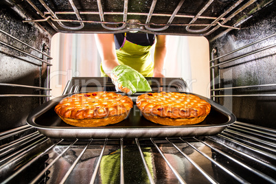 Cooking in the oven at home.