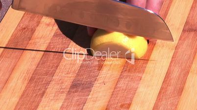 close up on slicing lemon
