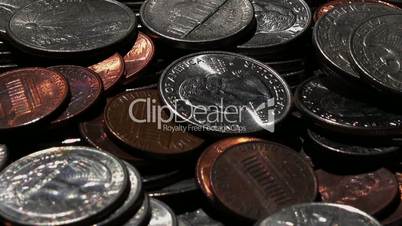 top pan view on cents and dollars