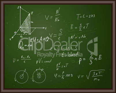 Blackboard with physical formulas