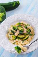 Farfalle pasta with zucchini and broccoli