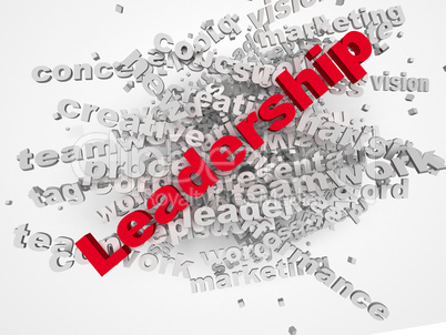 3d Leadership and teamwork word cloud illustration. Word collage