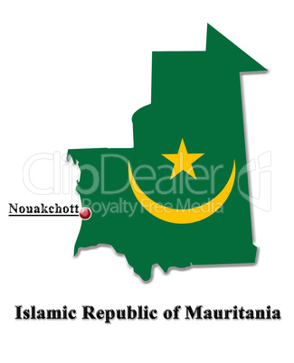 Map of Mauritania in colors of its flag in English isolated