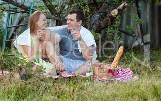 Young couple on picnic in the countryside