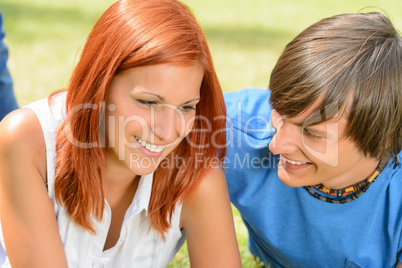 First love teenage couple enjoy sunny day