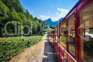 Steam locomotive of a vintage cogwheel railway going to Schafber