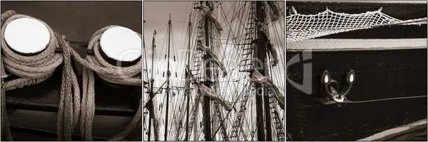 Collage mit Fotos von Details von tradtionellen Segelschiffen Ha