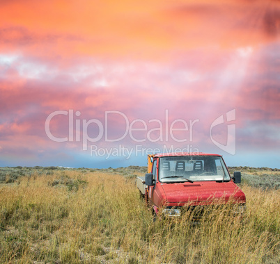 Abandoned truck on a meadow